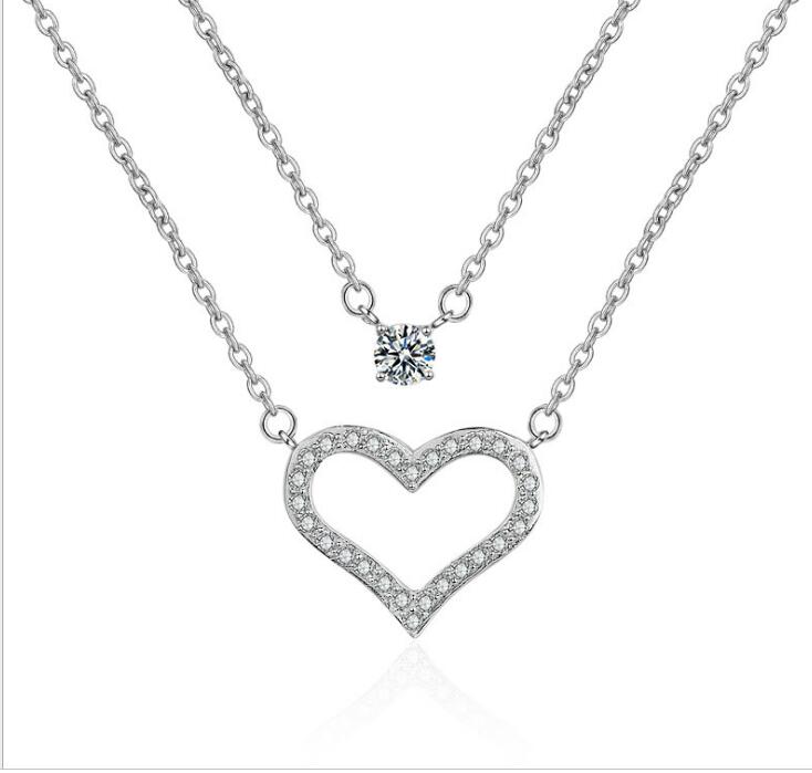 Idolra Jewelry S925 Silver Heart-shaped diamond Necklace with 3A Zircon Necklace