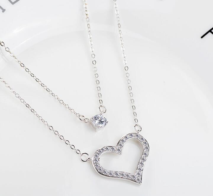 Idolra Jewelry S925 Silver Heart-shaped diamond Necklace with 3A Zircon Necklace