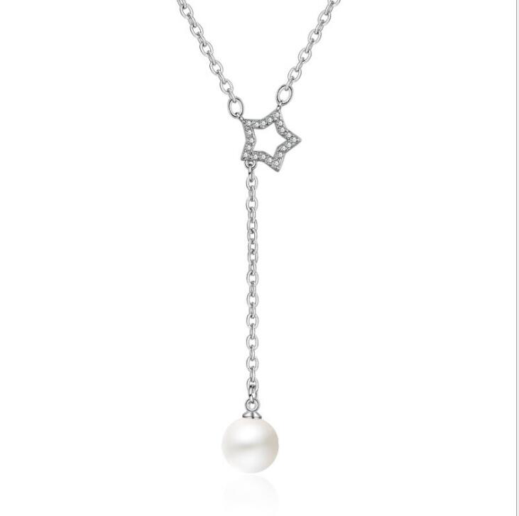 Idolra Jewelry S925 Silver  Star pearl necklace with 3A Zircon Necklace