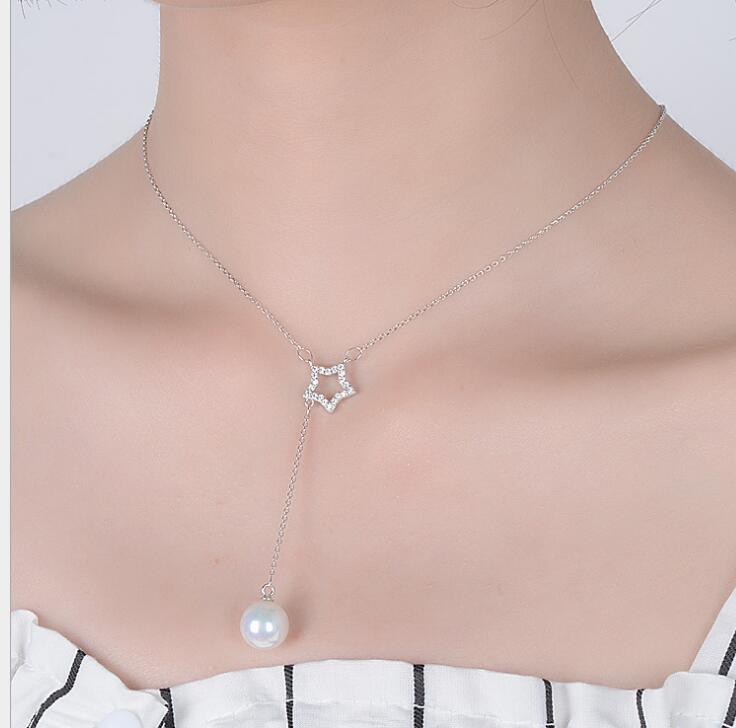 Idolra Jewelry S925 Silver Star pearl necklace with 3A Zircon Necklace