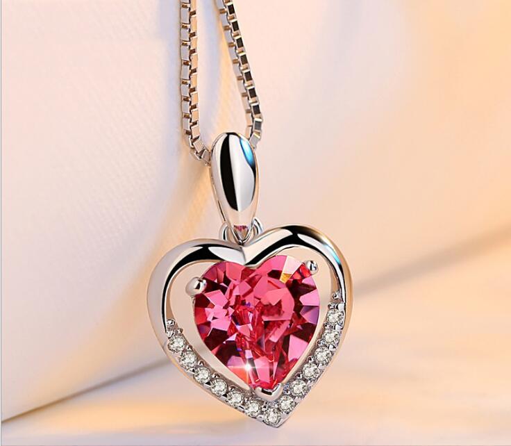 Idolra Jewelry S925 Silver Diamond Heart Necklace with 3A Zircon Necklace