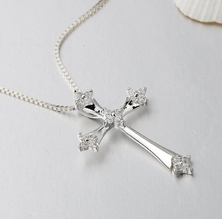 Idolra Jewelry S925 Silver Cross Necklace with 3A Zircon Necklace