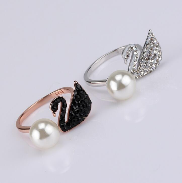 Idolra Jewelry S925 Silver Swarovski style with with Pearl Ring