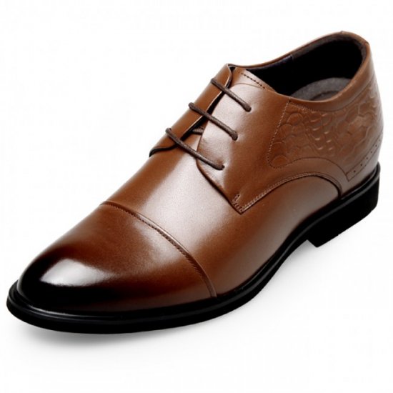 Classic 2.6Inches/6.5CM Brown Lace Up Cap Toe Oxfords Elevator Dress Shoes