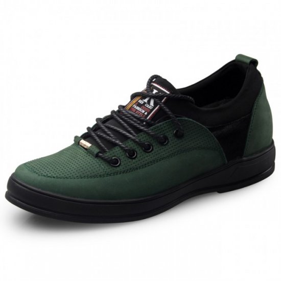 Men Casual 2.56Inches/6.5CM Green Lace-up Height Increasing Walking Shoes