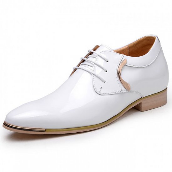 2.56Inches/6.5CM Higher White Burnished Leather Wedding Britpop Derby Shoes