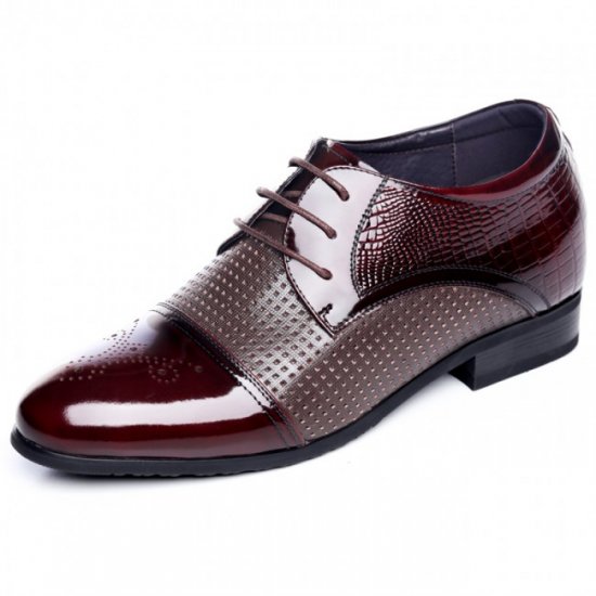 Glossy 2.56Inches/6.5CM Wine-Red Cowhide Lace Up Oxfords Cap Toe Dress Sandals Shoes