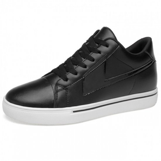 Low Top 3.2Inches/8CM Black-White Elevated Leather Sneakers Lift Board Shoes