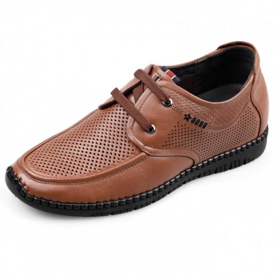 Summer 2.4Inches/6CM Red-Brown Soft Sole Leather Sandal Elevator Driving Shoes