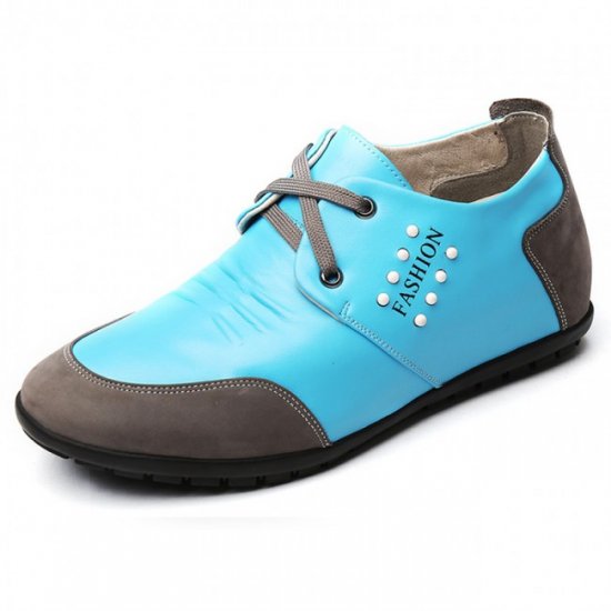 Casual 2.4Inches/6CM Blue Korean Calf Leather Elevator Driving Shoes