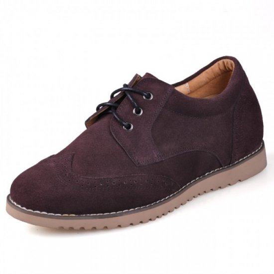 Handmade 2.36Inches/6CM Taller Brown Suede Casual Shoes [SH533]