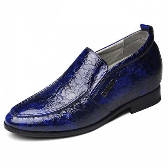 2.56Inches/6.5CM Height Increasing Blue Patent Leather Business Loafers Wedding Shoes