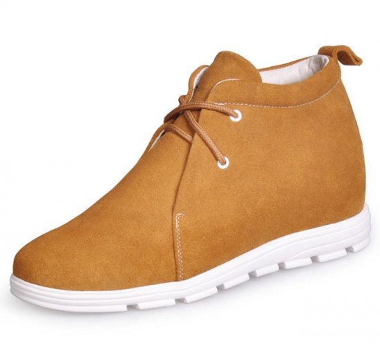2.56Inches/6.5CM Yellow Cowhide Lace Up Tall Casual Shoes