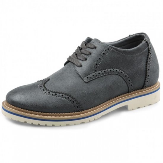 Lightweight 2.6Inches/6.5CM Gray Faux Suede Brogue Elevator Shoes [SH764]