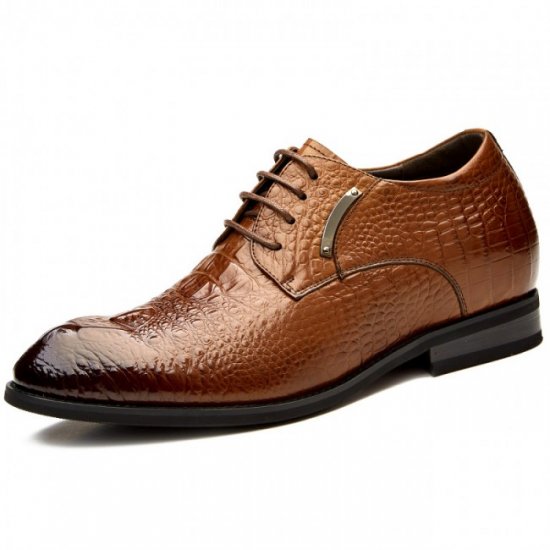 Luxury 3.2Inches/8CM Brown Alligator Grain Wedding Groom Elevator Shoes