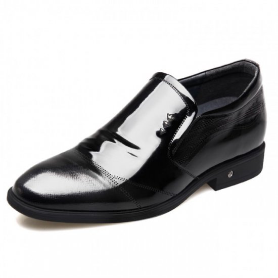 Glossy 2.6Inches/6.5CM Black Patent Leather Perforated Formal Loafers Elevator Shoes