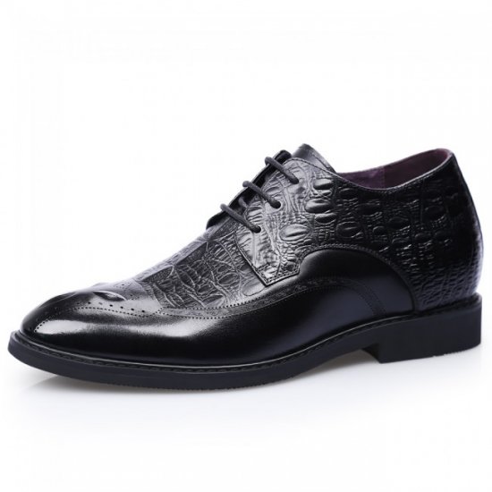 2.8Inches/7CM Black Cowhide Wing Tip  Brogue Croc Elevator Formal Business Shoes