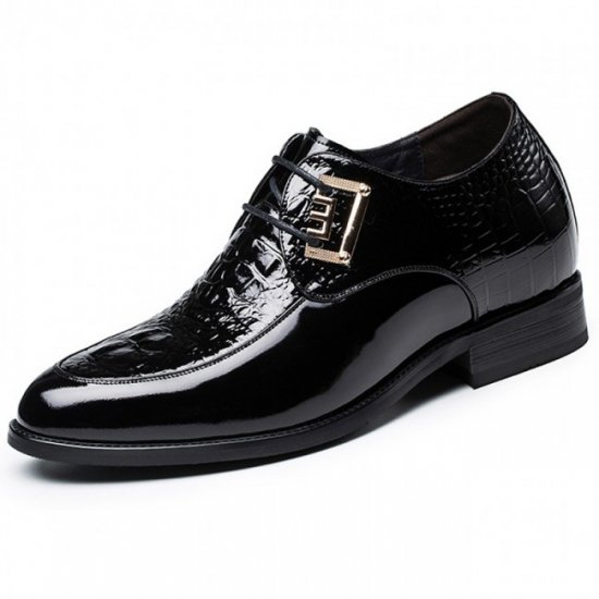 2.8Inches/7CM Height Black Patent Leather Tuxedo Elevator Shoes