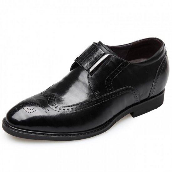 Fashion Height 2.6Inches/6.5CM Black Elastic Buckle Elevator Brogue Dress Shoes