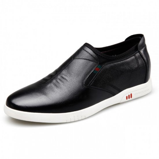 Comfort 2.4Inches/6CM Height Increasing Black Calfskin Slip On Casual Skate Shoes [SH791]