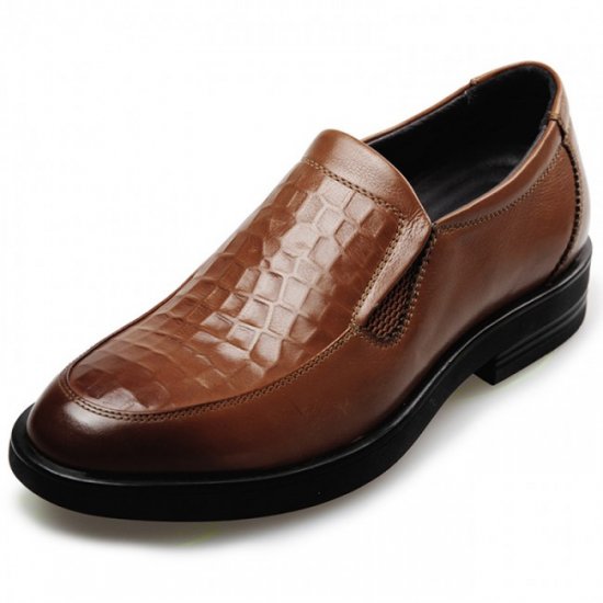 2.4Inches/6CM Hidden Heel Yellowish Brown Loafers Wedding Bridegroom Elevator Shoes [SH1105]