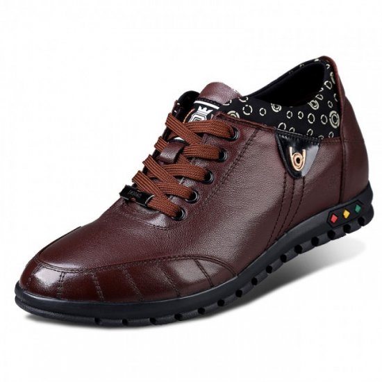 Casual 2.36Inches/6CM Coffee Calf Leather Elevating Shoes [SH581]