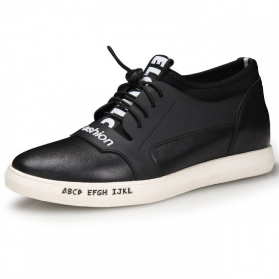 Casual 2.4Inches/6CM Black Calfskin Lace Up Elevator Skate Shoes