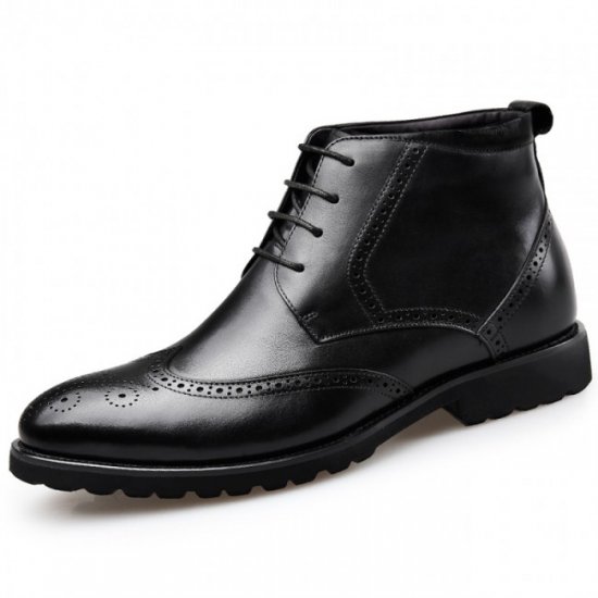 Classic 2.6Inches/6.5CM Black Brogue Elevator Dress Boot Formal Wing Tip Boots 