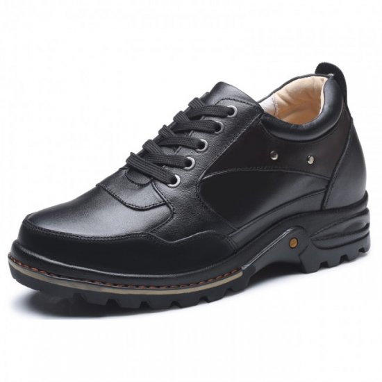 Men 3.54Inches/9CM Black Genuine Leather Elevator Shoes
