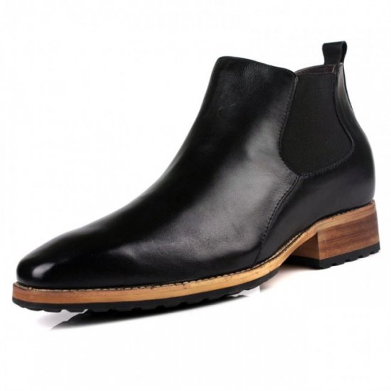 2.8Inches/7CM Black British Men Height Increasing Tooling Chelsea Boots