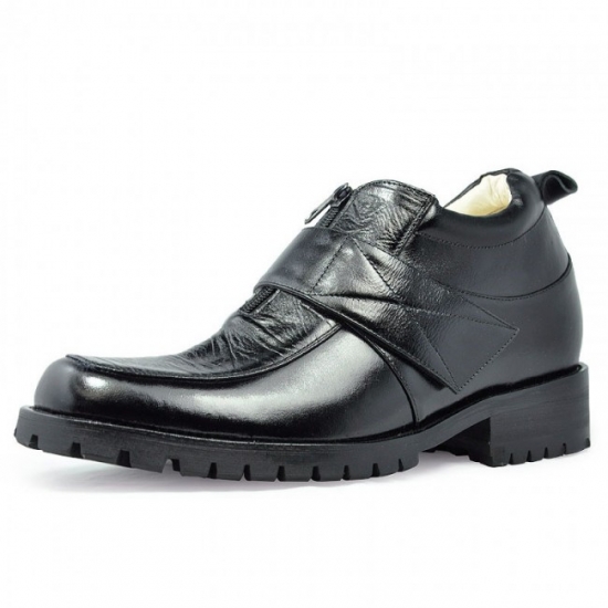 3.54Inches/9CM Black Leather Height Increasing Elevator Boots