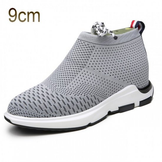 Men 3.5Inches/9CM Grey Flyknit Elevator Shoes Slip on Loafers