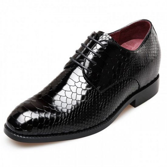 2.6Inches/6.5CM Black Python Embossed Elevator Party Dress Shoes [SH1012]