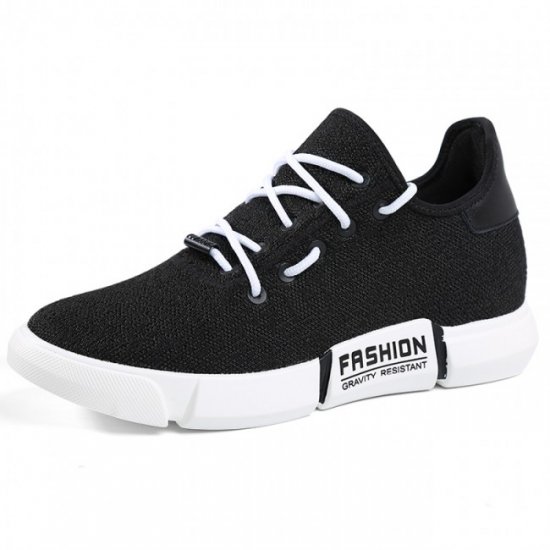 Lightweight 2.8Inches/7CM Black Slip On Elevator Street Sport Shoes Knitted Mesh Sneakers
