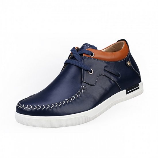 Casual 2.36Inches/6CM Dark Blue Leather Height Increasing Elevator Shoes 