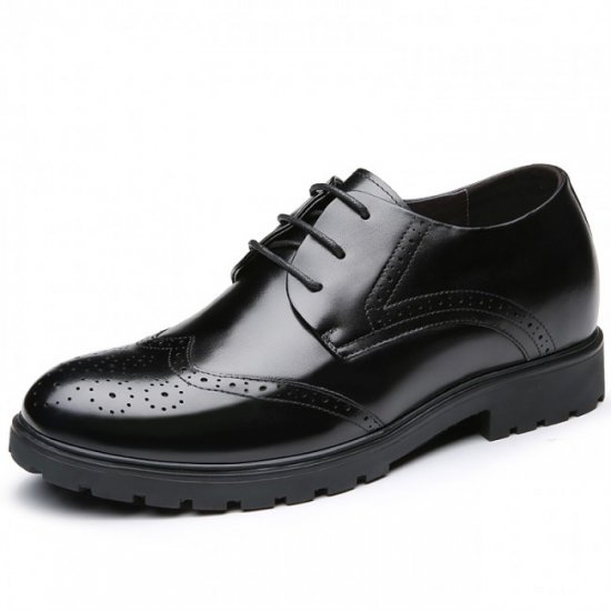 2.8Inches/7CM Black Calf Leather Dress Brogue Wedding Elevator Shoes