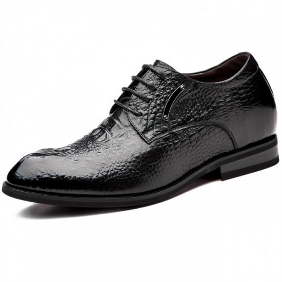 Luxury 3.2Inches/8CM Black Alligator Grain Wedding Groom Increase Height Shoes