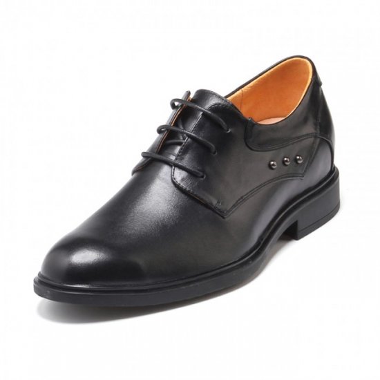 Personality Ancient 2.17Inches/5.5CM Black Cow Leather Lace Up Elevator Oxfords Shoes
