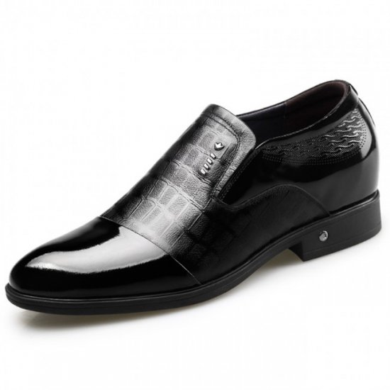 Elegant 2.6Inches/6.5CM Black Shiny Toe Slip Elevator Formal Shoes Dress Loafers