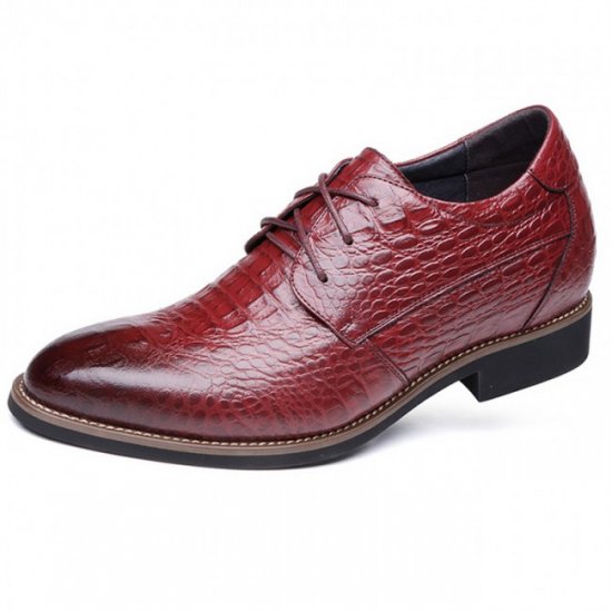3.2Inches/8CM Taller Croc Print Premium Leather Burgundy Height Dress Shoes