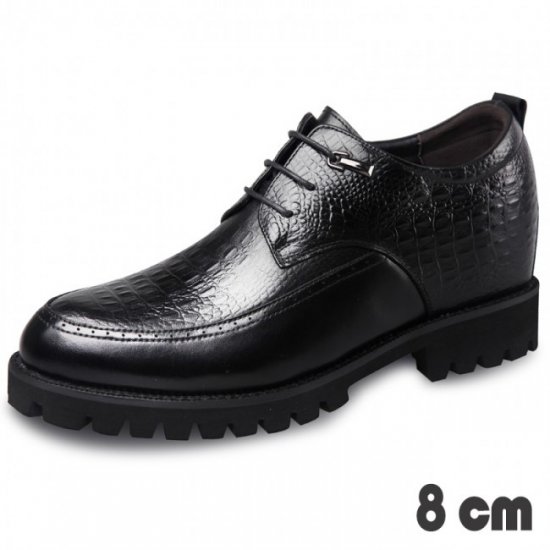 Lightweight 3.2Inches/8CM Taller Tuxedo Crocodile Embossed Calfskin Derbies Shoes