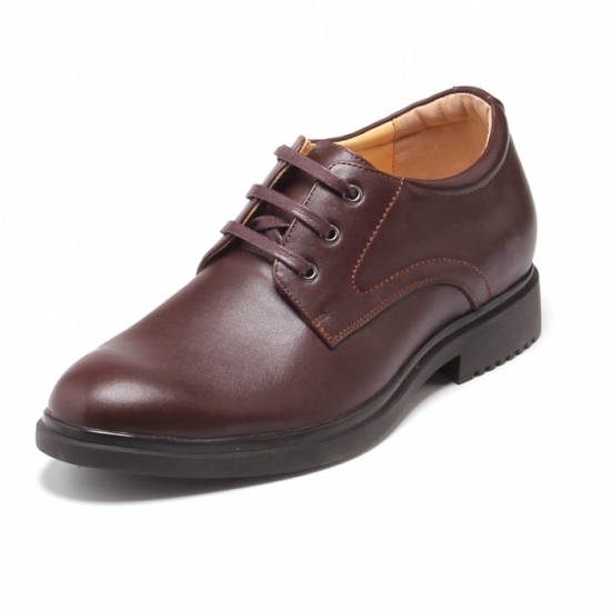 2.17Inches /5.5CM Brown Cowhide Plain Toe Dress Shoes [SH951]