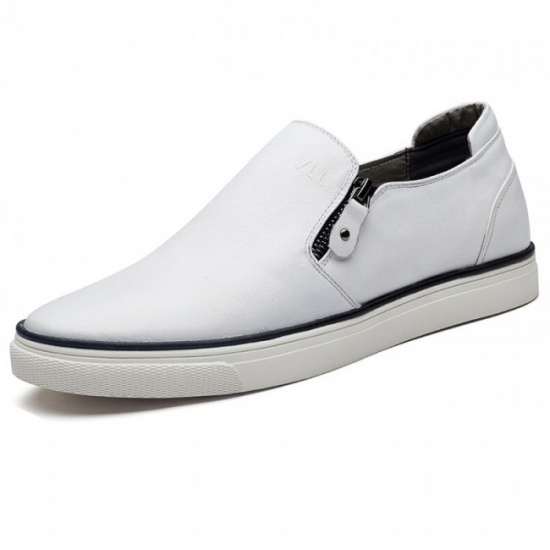 Stylish 2.2Inches/5.5CM White Zip Loafers Slip On Elevator Board Shoes