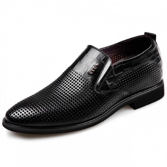 Soft 2.6Inches/6.5CM Black Cowhide Elevator Loafers Formal Business Shoes