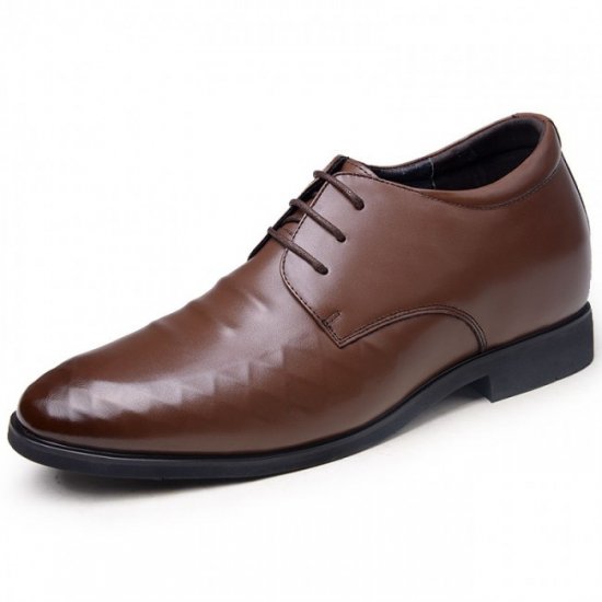 3.15Inches/8CM Brown British Lace-up Formal Dress Derby Shoes