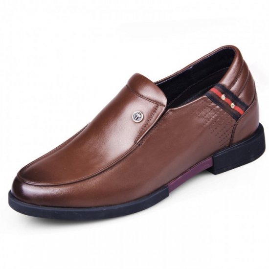 Classy 2.36Inches/6CM Heighten Brown Calfskin Loafers Slip On Shoes