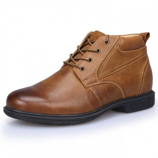High Top 9CM/3.5Inches Brown Lace Up Ankle Oxfords Elevator Business Shoes