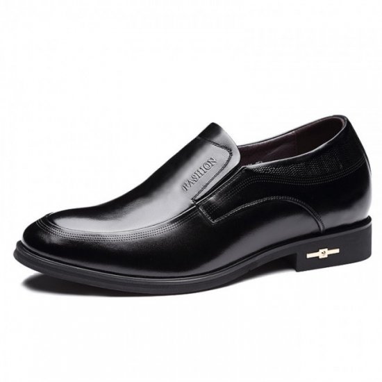 Unique 2.75Inches/7CM Black Calfskin Elevated Formal Business Shoes