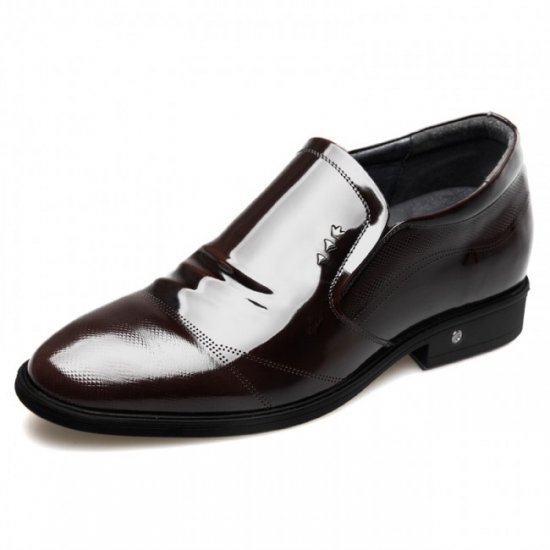 Glossy 2.6Inches/6.5CM Reddish Brown Patent Leather Elevator Perforated Formal Loafers