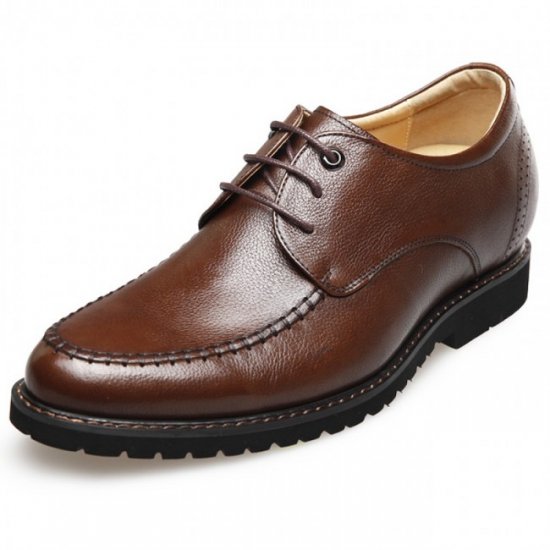 Lightweight Soft 2.6Inches/6.5CM Brown Leather Stitched Shoes 